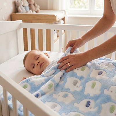 Couverture bébé bleu maman recouvre enfant pour sieste