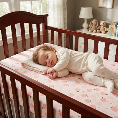 Drap housse lit bebe pêche sous enfant endormi sur le côté