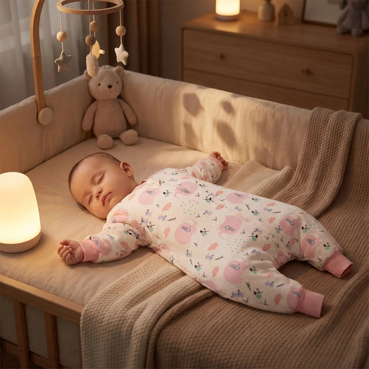 Gigoteuse bébé hiver rose avec éléphants sur un nourrisson endormi