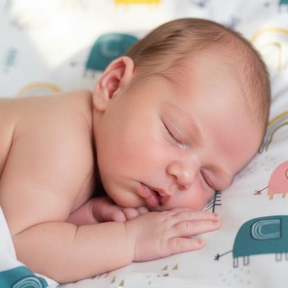 Bébé endormi sur drap-housse éléphants 60x120