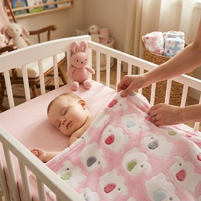 Couverture bébé rose maman enveloppe enfant dans lit