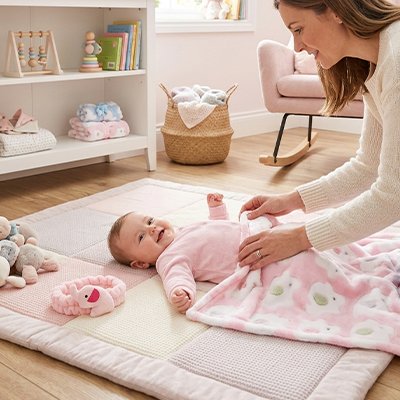 Couverture bébé rose maman joue avec enfant 