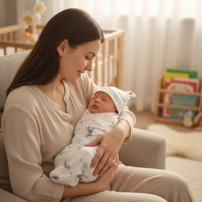 Couverture emmaillotage blanche enveloppant un bébé endormi dans les bras