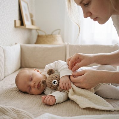 Doudou bebe beige maman arrange bébé couché