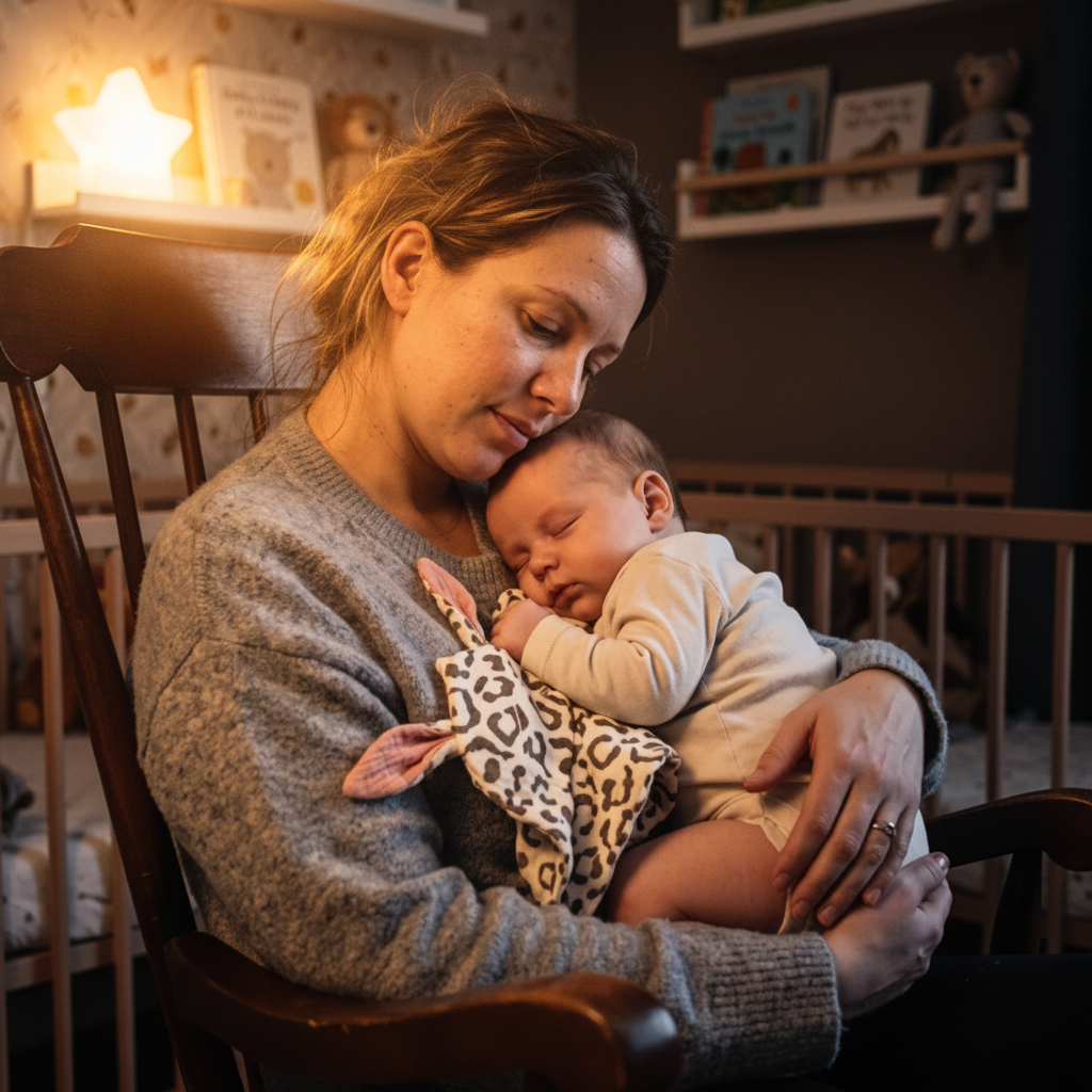 Doudou bébé léopard maman berce nouveau-né chambre veilleuse chaude