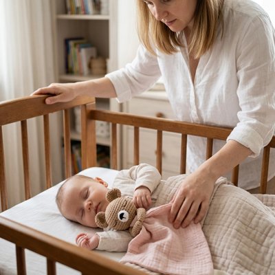 Doudou bebe rose maman récupère doudou