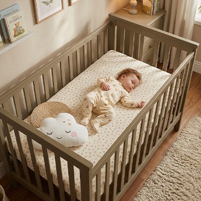 Drap housse bourgeon avec bébé couché
