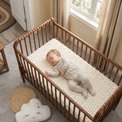 Drap housse bourgeon avec enfant endormi 