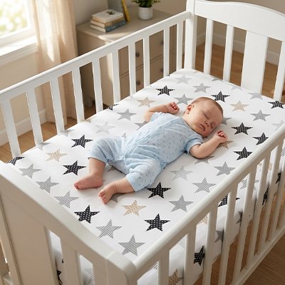 Drap housse lit bebe étole avec enfant qui se repose