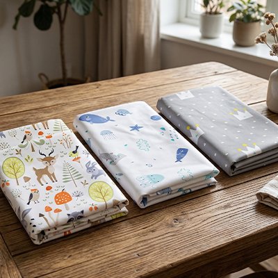 Drap housse lit bébé modèle 1,2 et 3 sur table