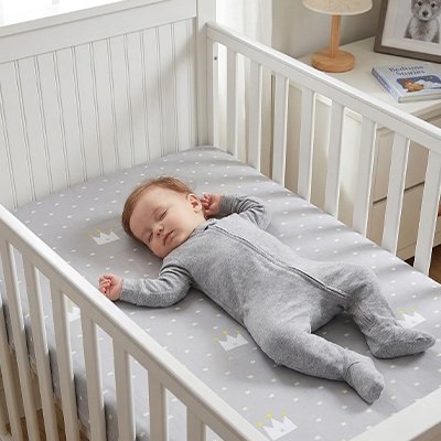 Drap housse lit bébé modèle trois avec motifs petites couronnes 