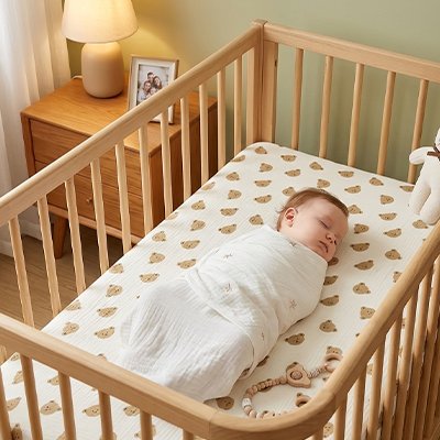 Drap housse tête d'ourson avec bébé dormant enveloppé 