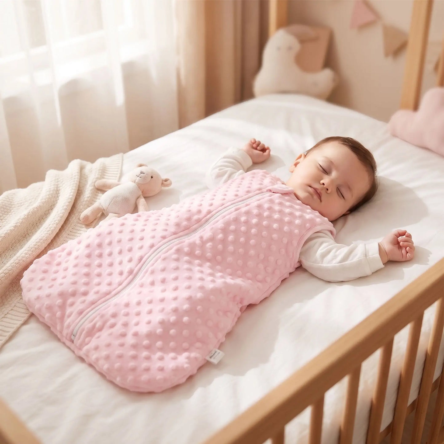 gigoteuse bébé rose enfant dort dans son lit