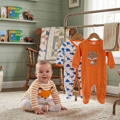Grenouillère bébé lot 2 accrochés et sur bébé assis