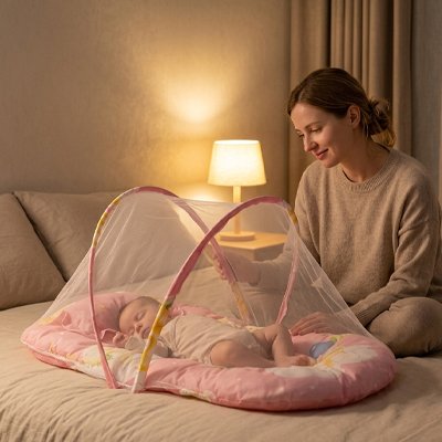 Lit moustiquaire bebe  dort tendrement avec maman lit air joyeuse