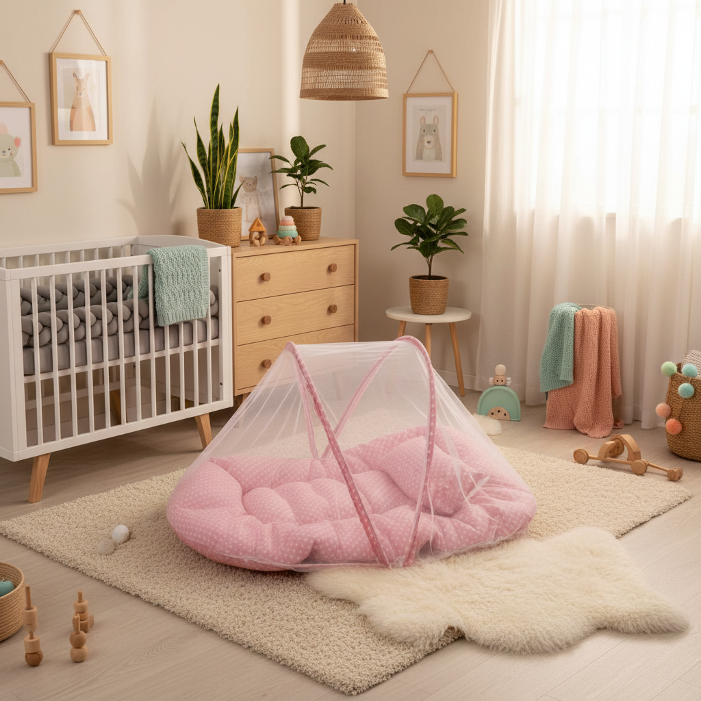 moustiquaire lit bébé rose pois chambre nordique design mignonne