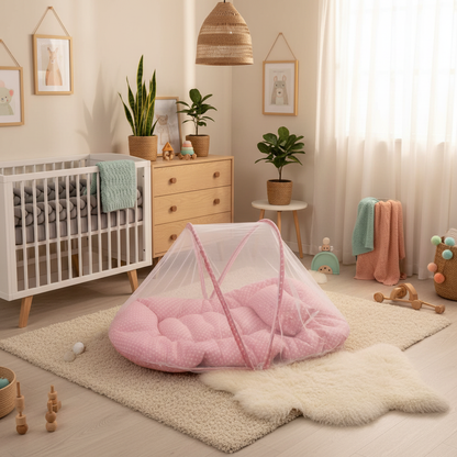 moustiquaire lit bébé rose pois chambre nordique design mignonne