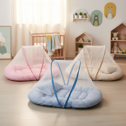 moustiquaire lit bébé trois coloris rose pois bleu beige lignes chambre nordique