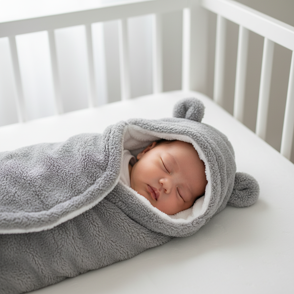 nid d'ange bébé dort paisiblement gris
