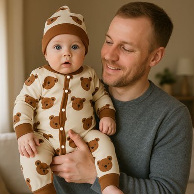 Pyjama bébé garçon motif ours en peluche avec son papa