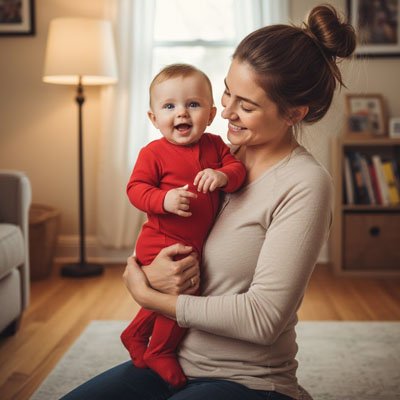 Pyjama bébé garçon rouge porté par un nourrisson avec sa mère