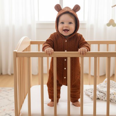 Pyjama bebe marron enfant sourit