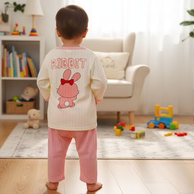 Pyjama bebe motif lapin rose vu de dos debout