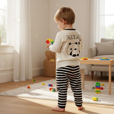 Pyjama bebe motif panda noir et blanc vu de dos