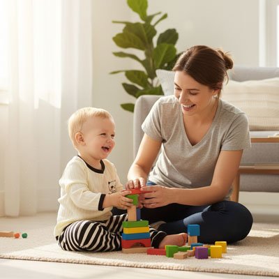 Pyjama bebe panda porté par un enfant jouant avec sa mère