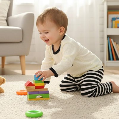 Pyjama bebe panda porté par un enfant souriant à genoux