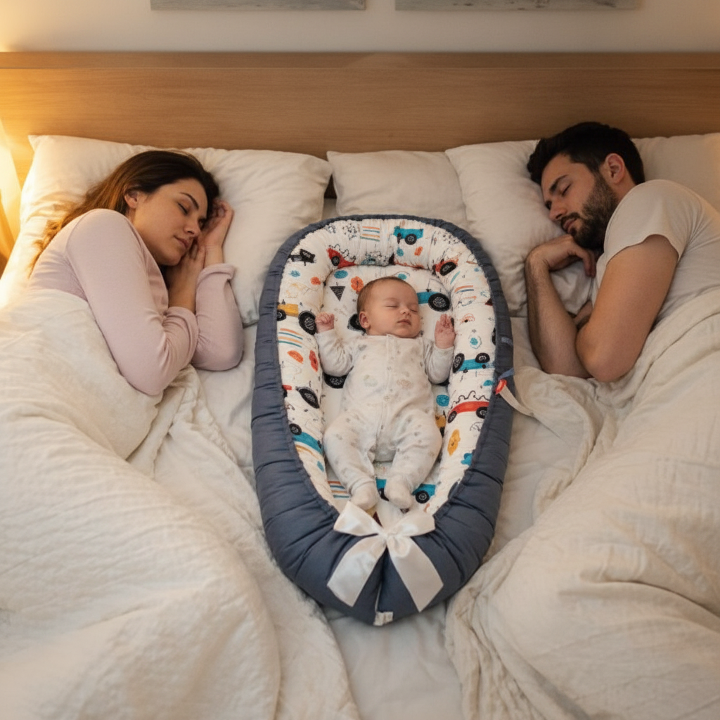 Réducteur de lit bébé  ambiance lumineuse avec parents