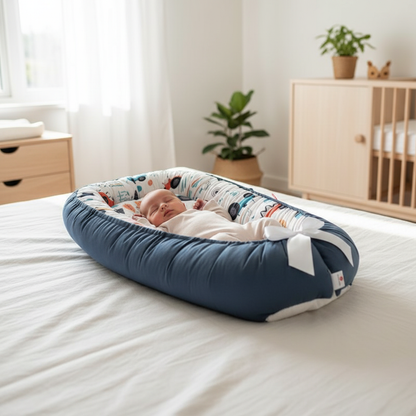 Réducteur de lit bébé bleu marine lumière naturelle