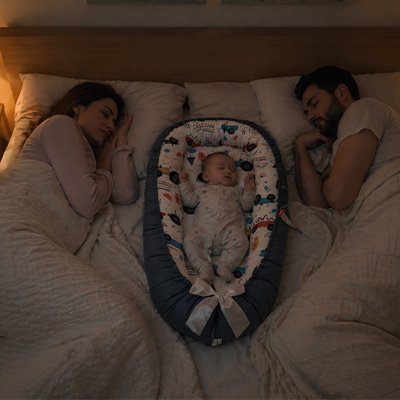 Réducteur de lit bébé dort avec maman et papa