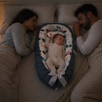 Réducteur de lit bébé dort sereinement dans lit maman et papa