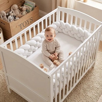 Tour de lit tressé 1m bébé rit dans son berceau 