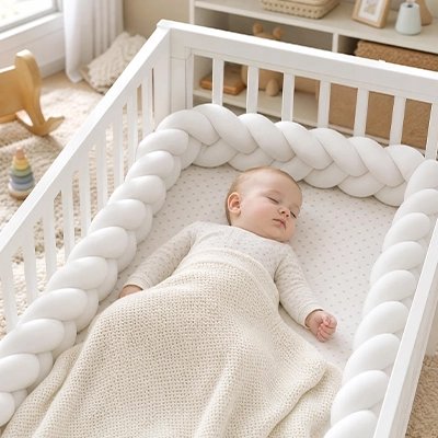 Tour de lit tressé 2m bébé dort