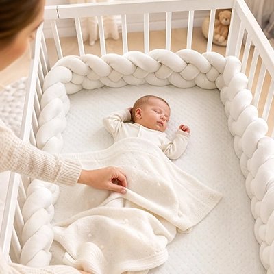 Tour de lit tressé 2m maman arrange bébé qui dort