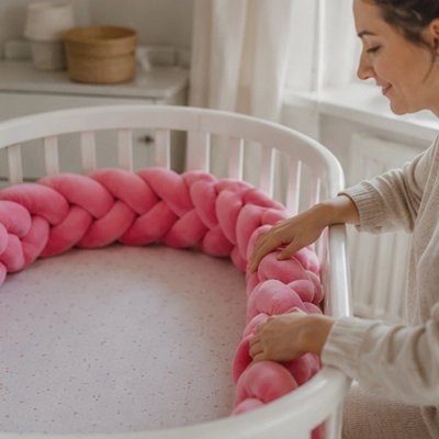 Tour de lit tresse rose maman arrange 