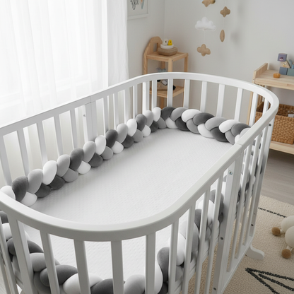 tresse de lit bebe coton gris noir blanc barreaux protection