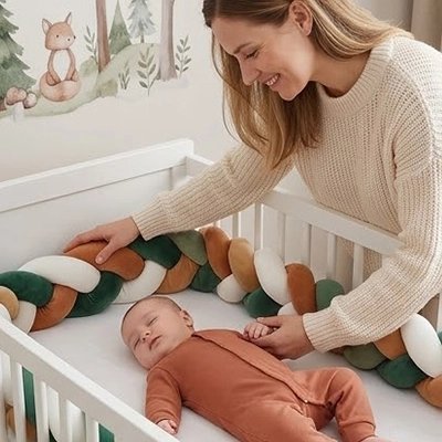 Tresse de lit bébé dort maman observant avec joie 