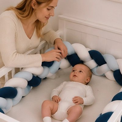 Tresse de lit bébé se repose avec maman qui regarde