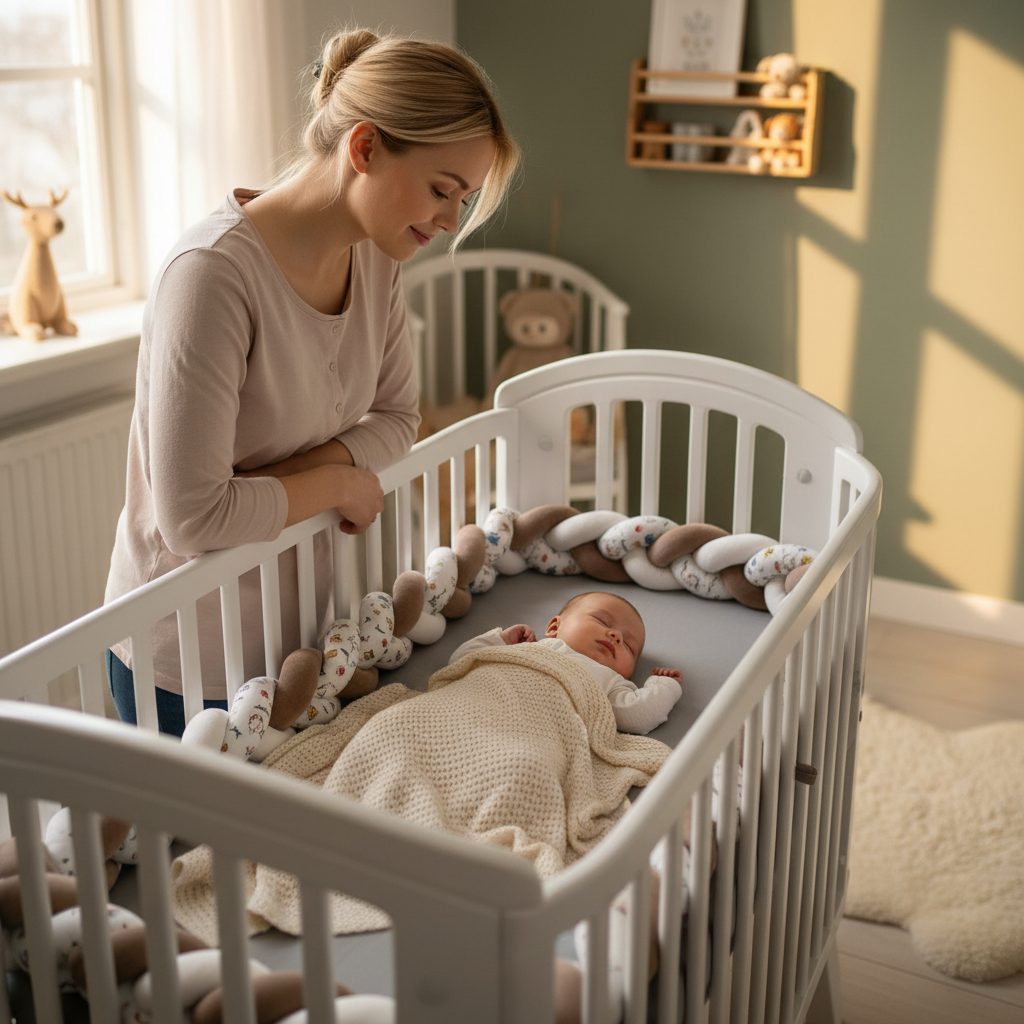 tresse de lit bebe ultra douce brun blanc maman apaisee bebe endormi