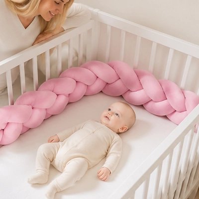 Tresse de lit rose maman regarde bébé couché
