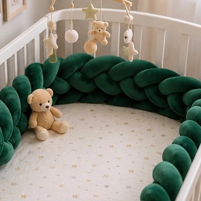 Tresse de lit vert avec ours en peluche