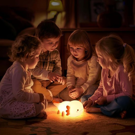 Veilleuse bébé asseoir autour jouent