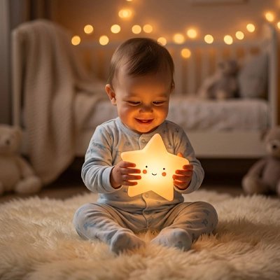 Veilleuse bébé blanc joue avec veilleuse