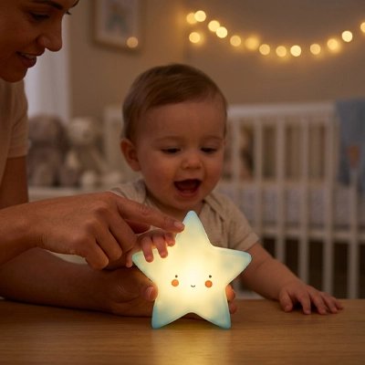 Veilleuse bébé bleu maman et bébé jouent 