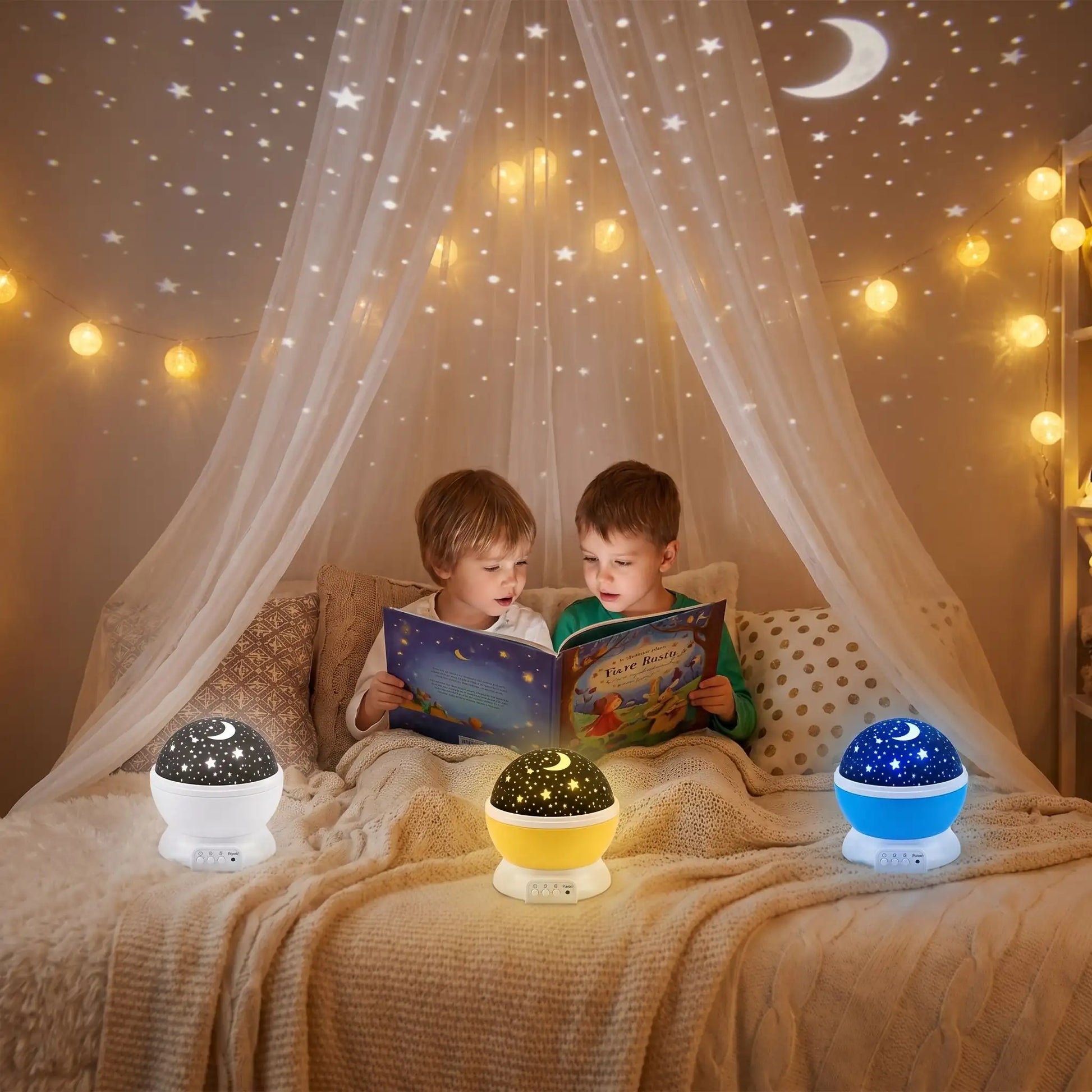 veilleuse bébé projection plafond avec enfant qui font la lecture