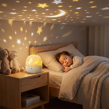 veilleuse bébé projection plafond blanc enfant dort au lit 