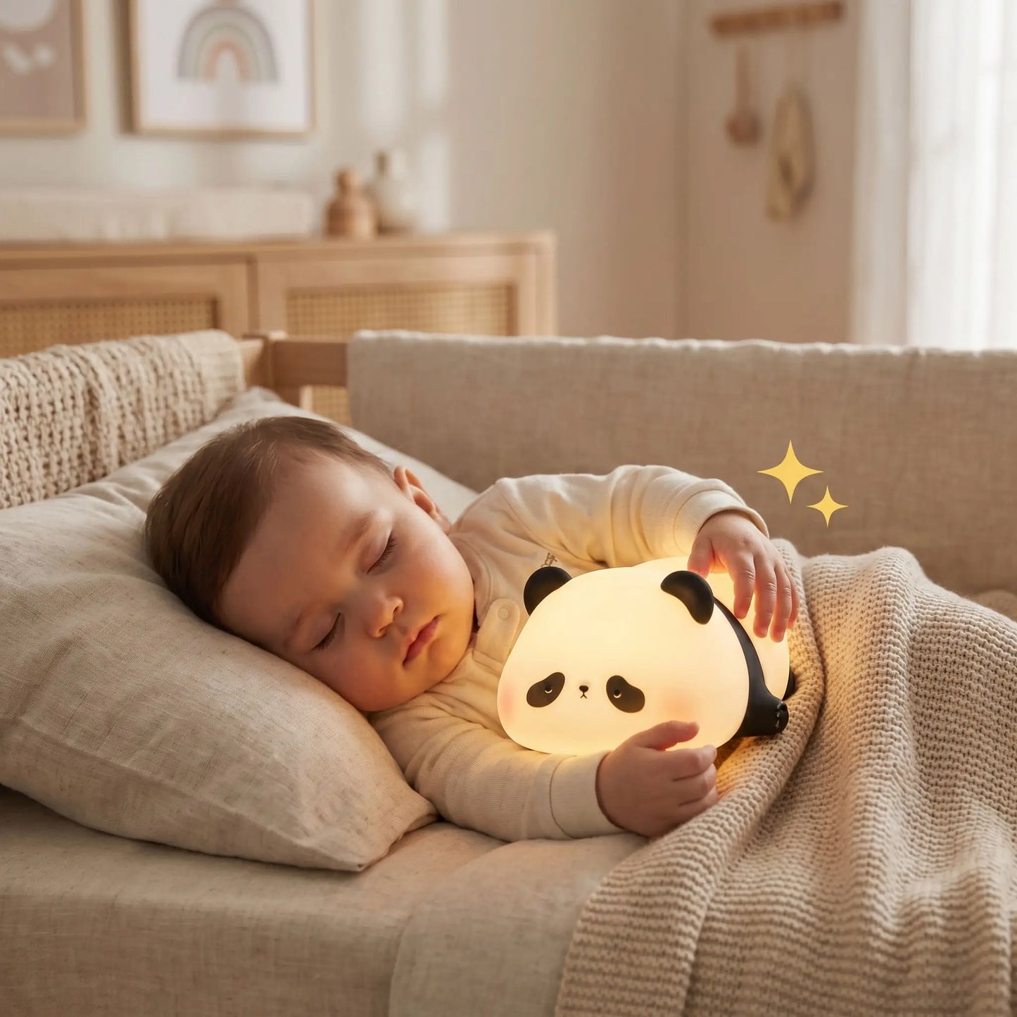 veilleuse pour bebe dort avec veilleuse panda à la main 